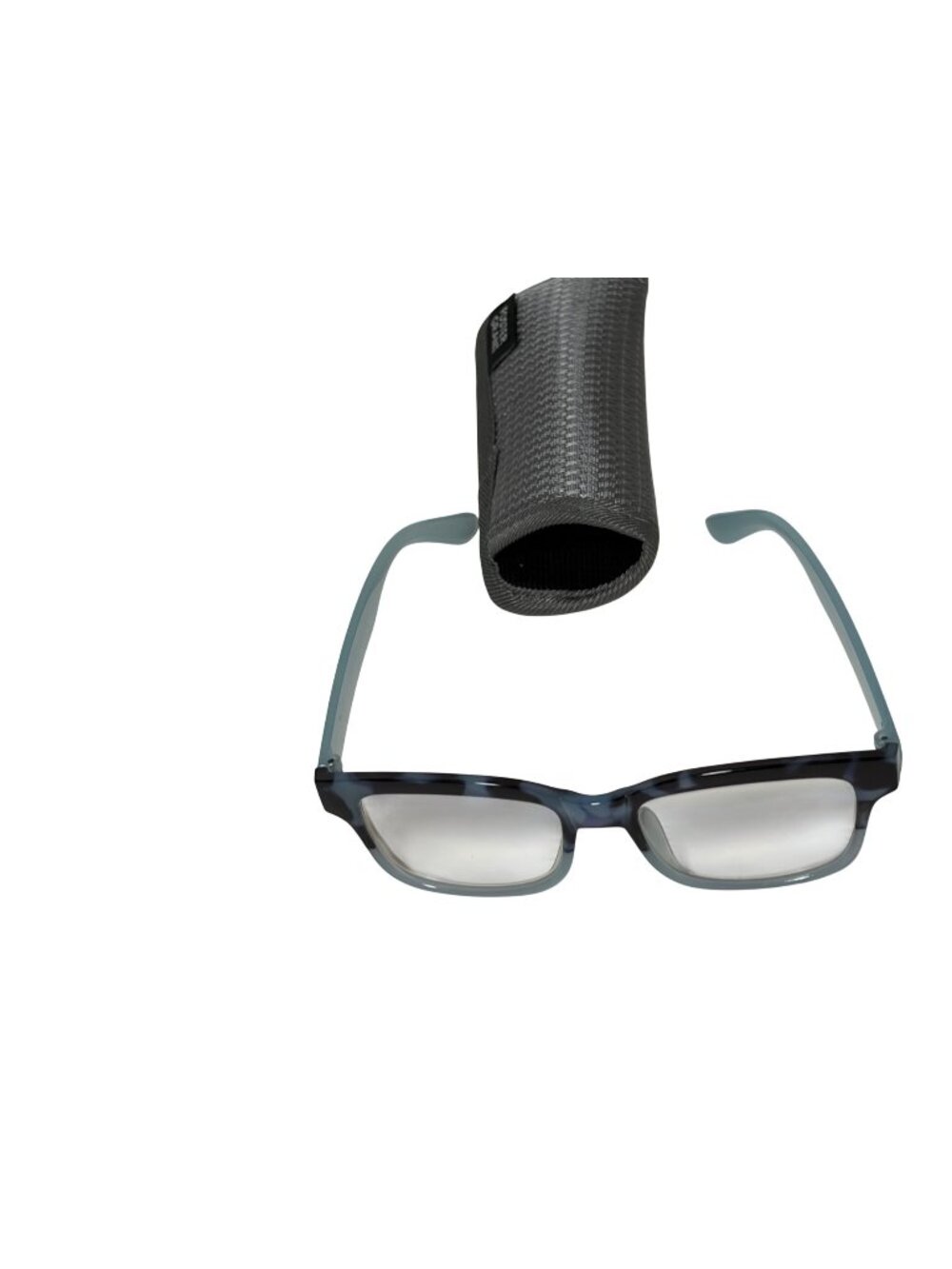 Womens Reader Glasses Blue Black Square Rims 2.00 With Gray Case